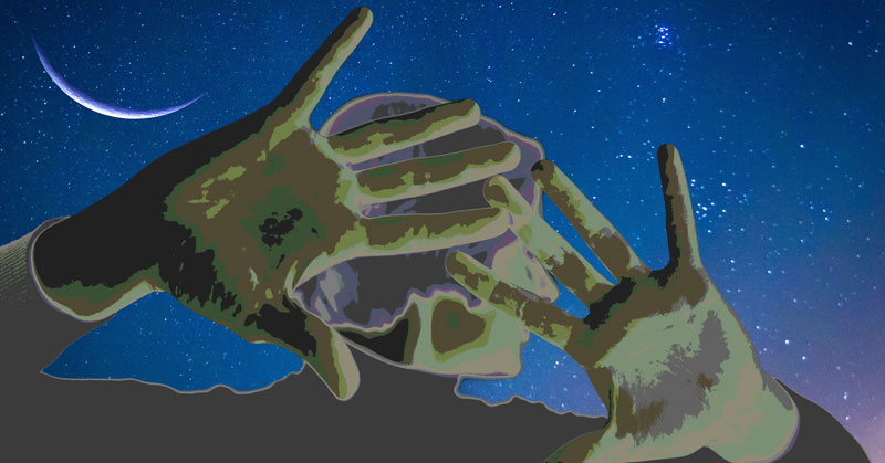Two hands block a person from seeing what's right in front to them. Libra New Moon, 2026: No Turning Away.